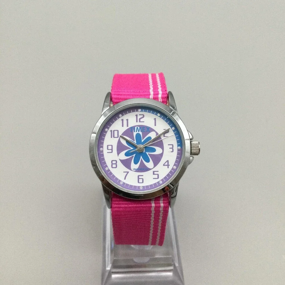 Timex Girls Watch 31mm Floral Dial Pink Nylon Indiglo WR 30M New Battery